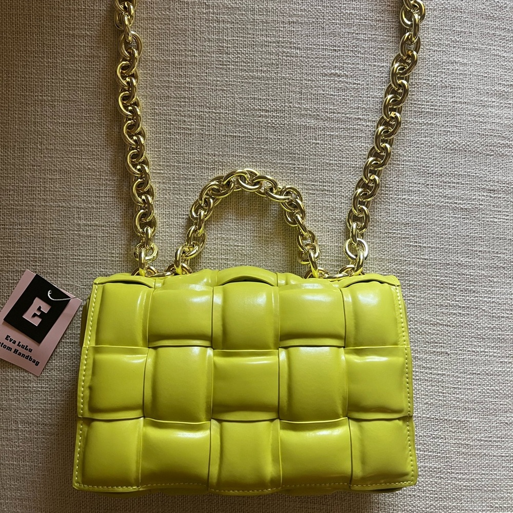Citrine Padded Woven Handbag with Gold Hardware